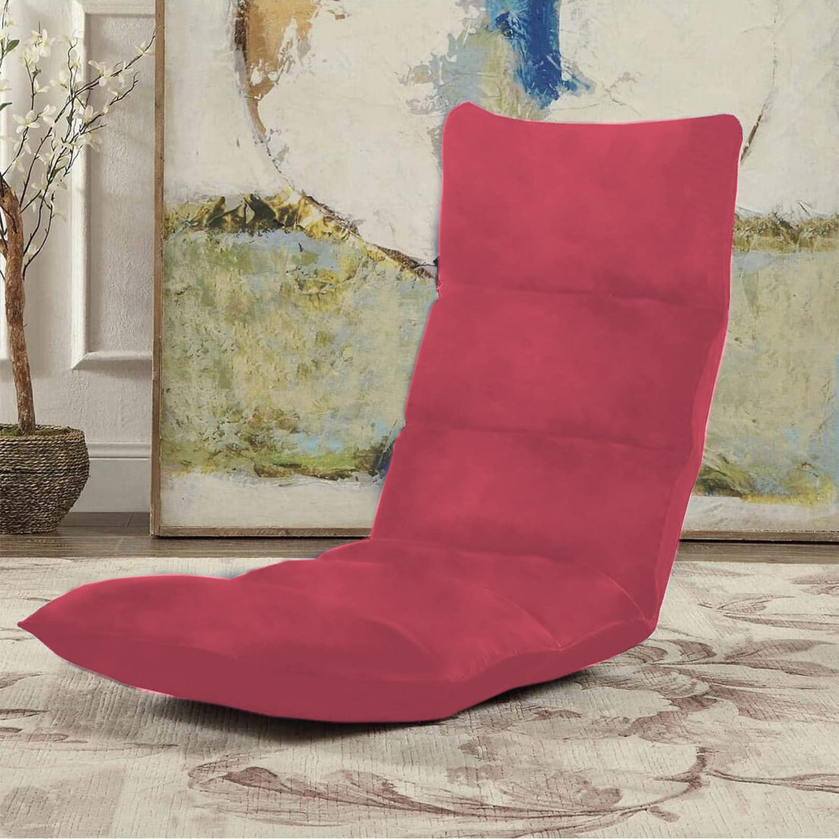 Picnic Velvet Foldable Floor Chair - 120x50x15 cm Dark Pink