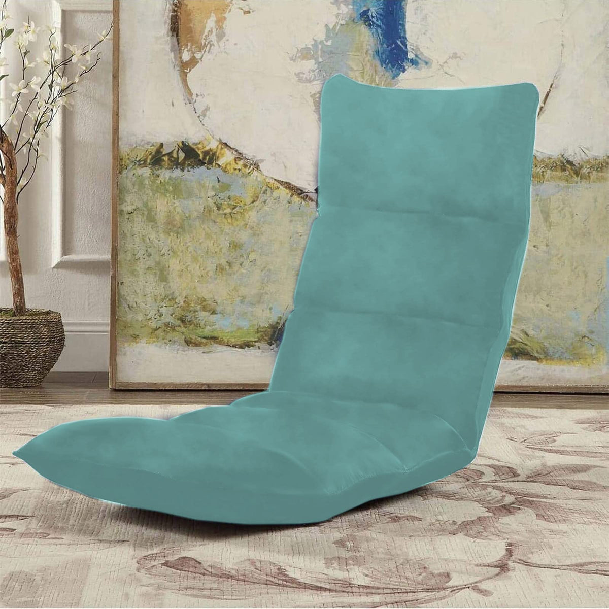 Picnic Velvet Foldable Floor Chair - 120x50x15 cm Light Turquoise