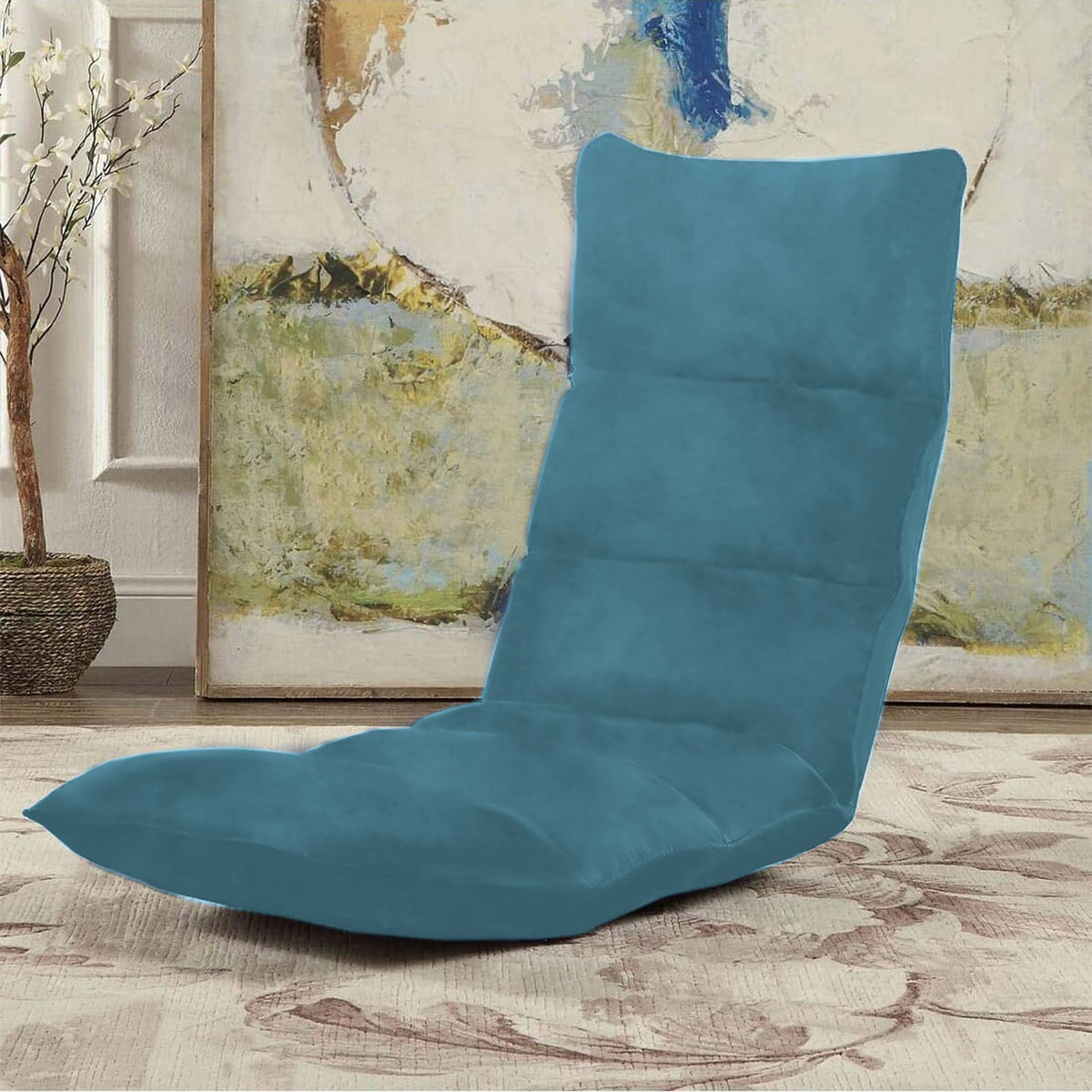 Picnic Velvet Foldable Floor Chair - 120x50x15 cm Dark Turquoise