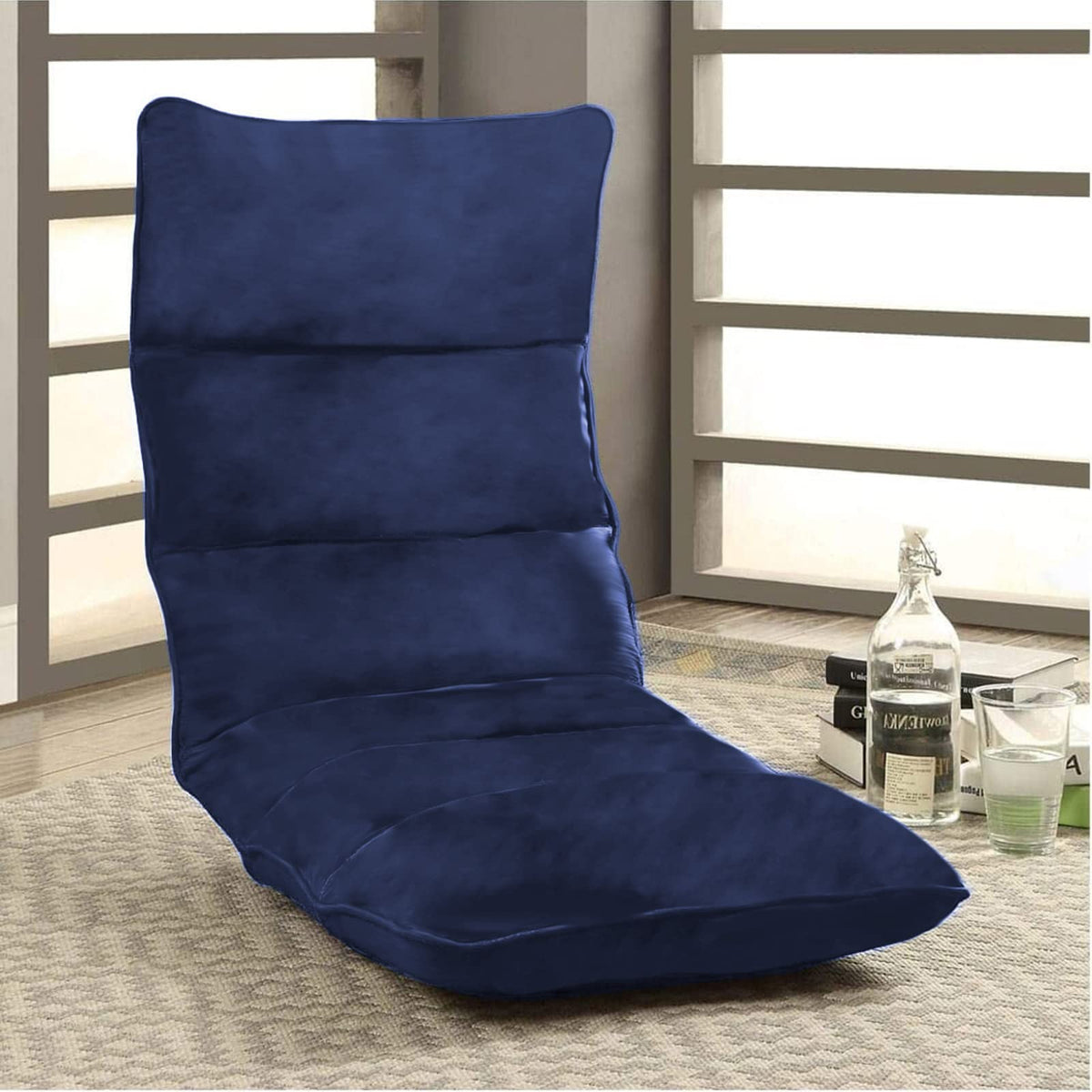 Picnic Velvet Foldable Floor Chair - 120x50x15 cm Dark Blue