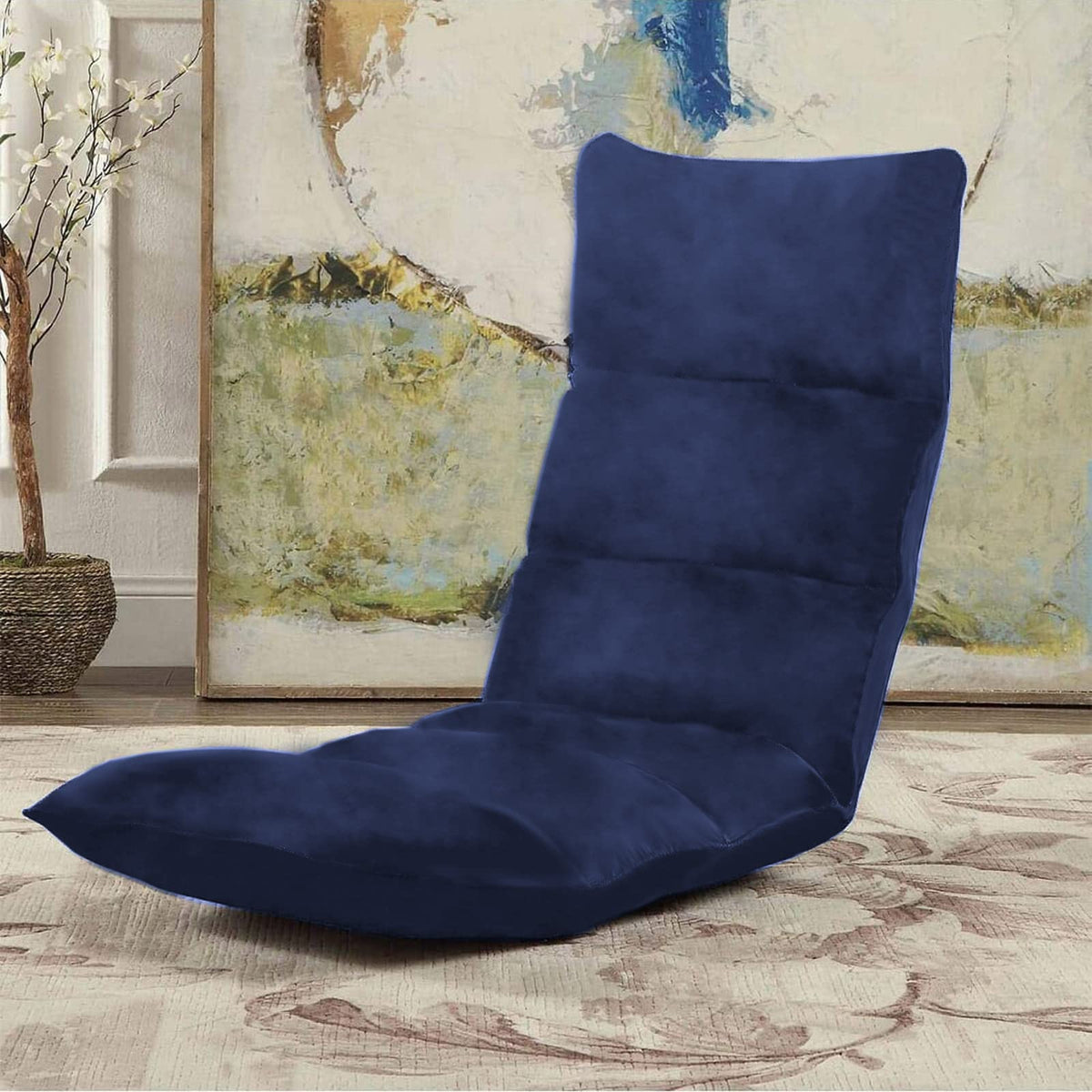 Picnic Velvet Foldable Floor Chair - 120x50x15 cm Dark Blue