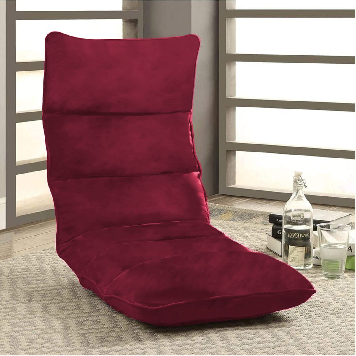 Picnic Velvet Foldable Floor Chair - 120x50x15 cm Burgundy