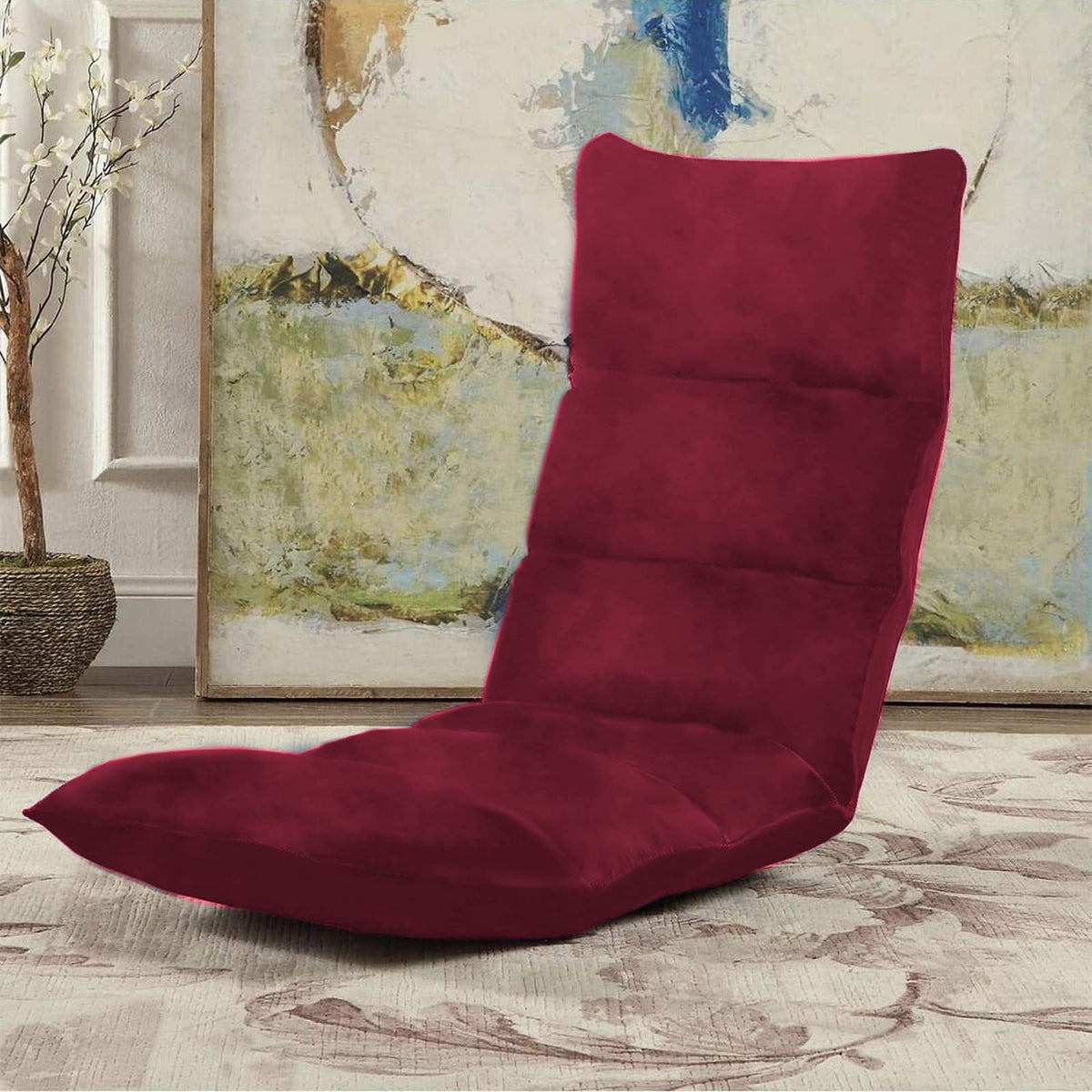 Picnic Velvet Foldable Floor Chair - 120x50x15 cm Burgundy
