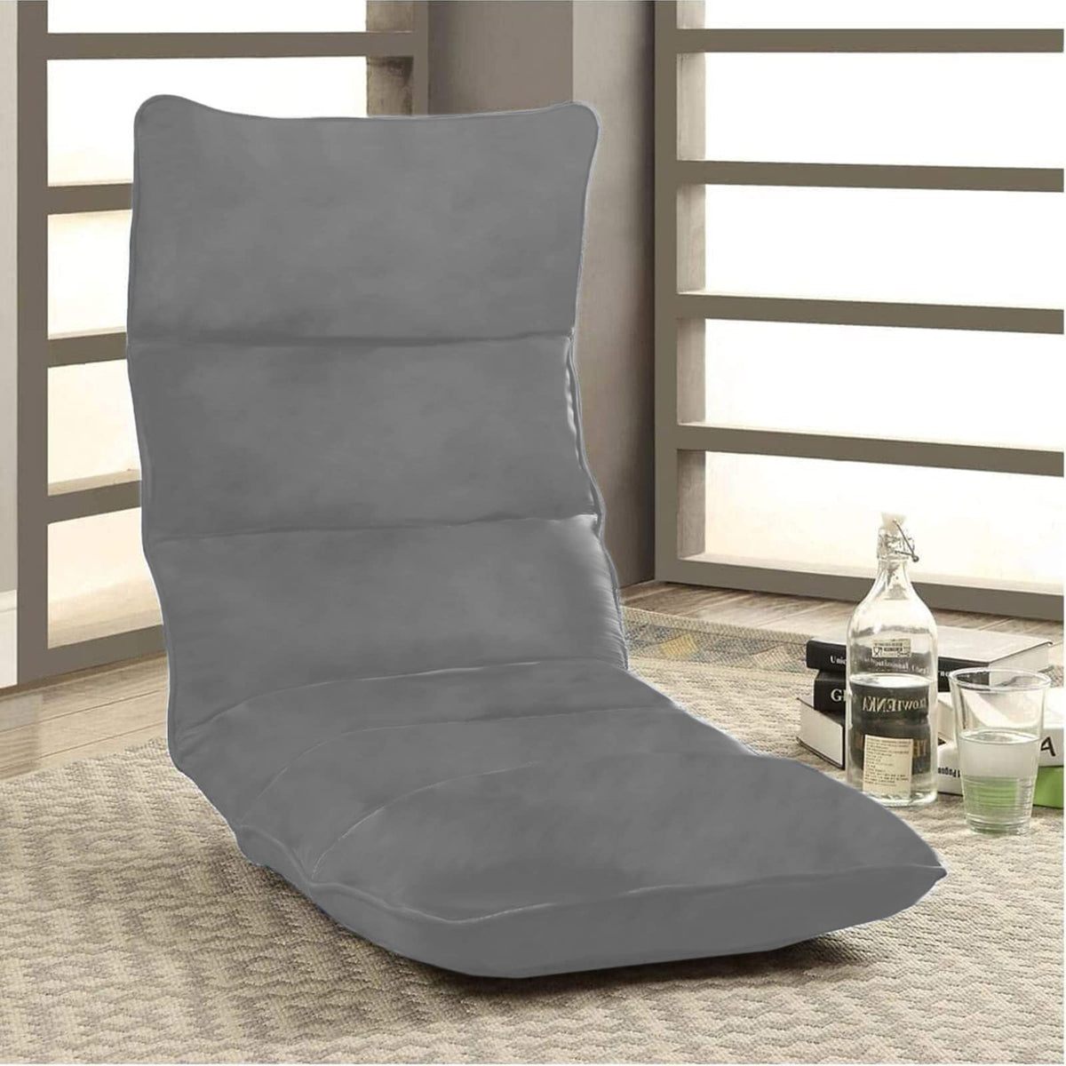 Picnic Velvet Foldable Floor Chair - 120x50x15 cm Grey