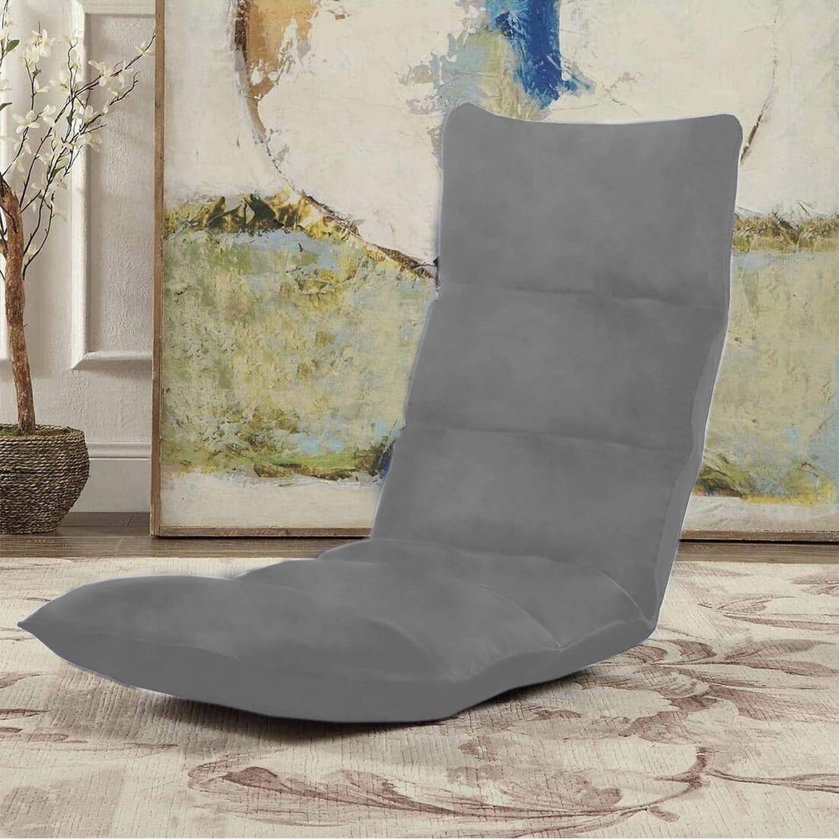 Picnic Velvet Foldable Floor Chair - 120x50x15 cm Grey