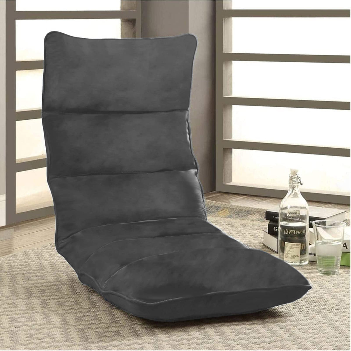 Picnic Velvet Foldable Floor Chair - 120x50x15 cm Dark Grey