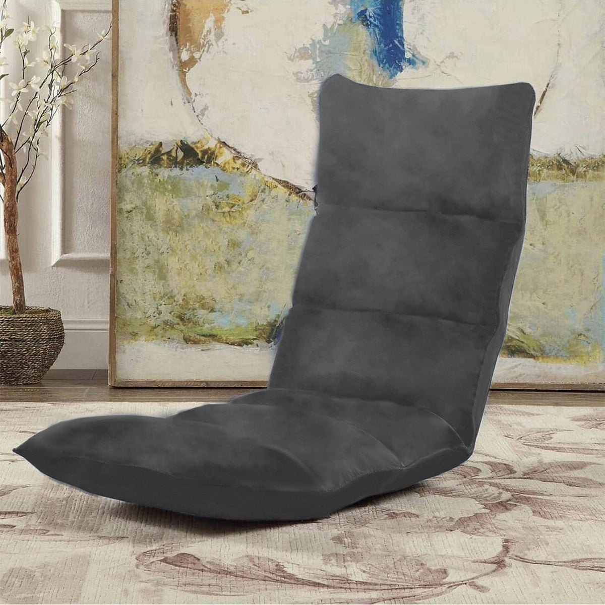 Picnic Velvet Foldable Floor Chair - 120x50x15 cm Dark Grey