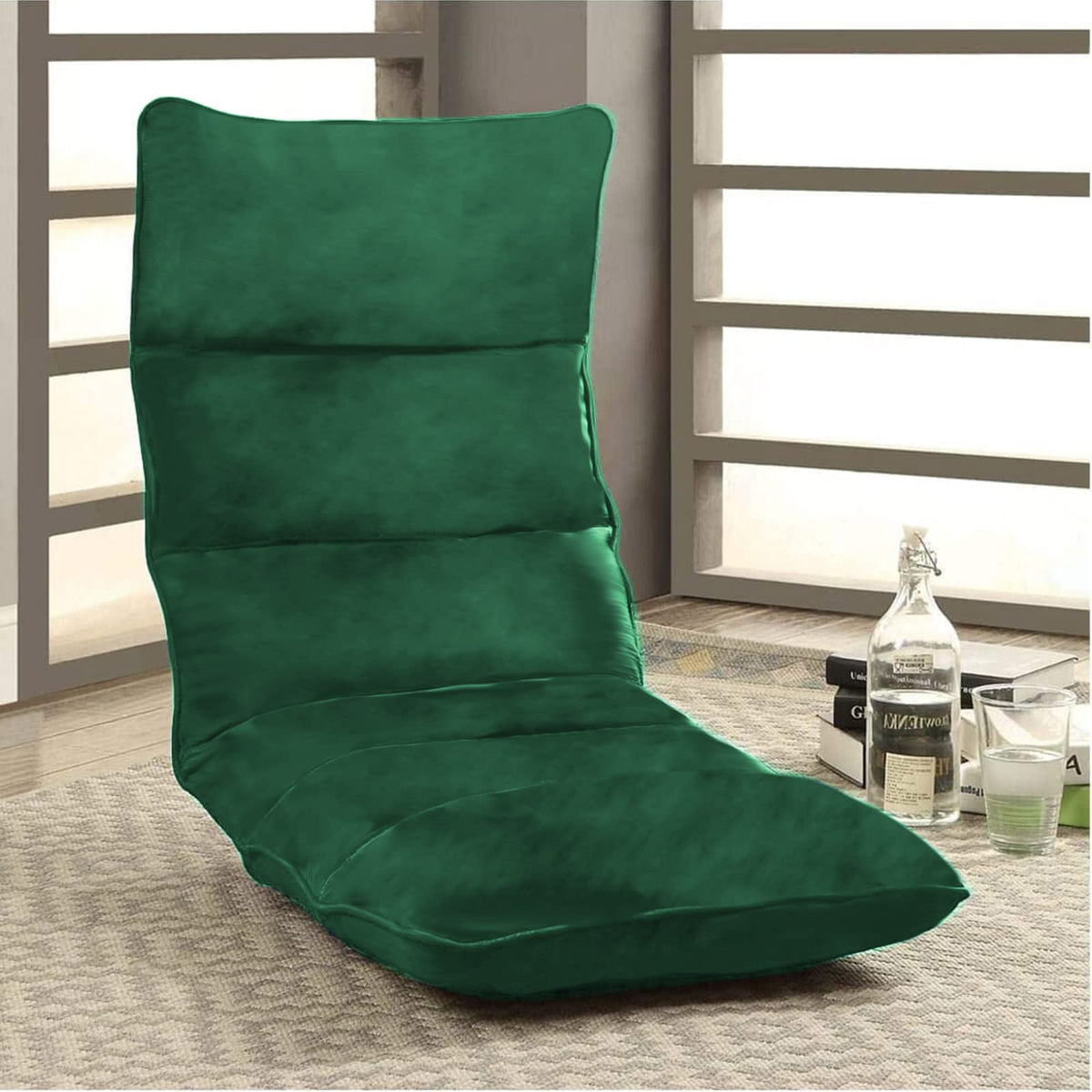 Picnic Velvet Foldable Floor Chair - 120x50x15 cm Dark Green