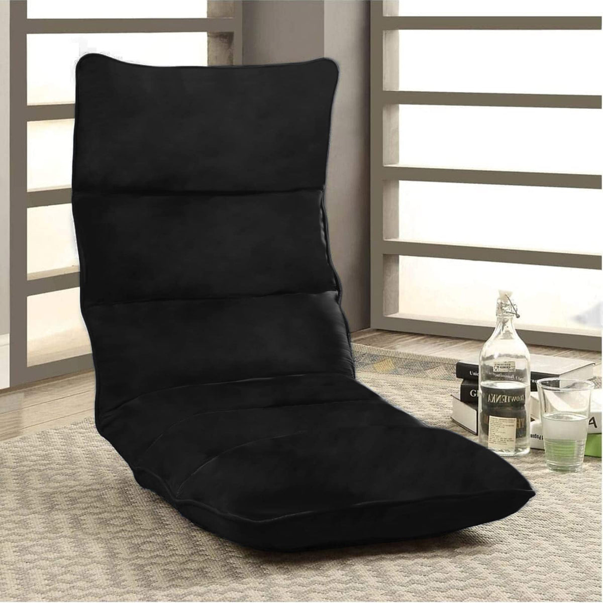 Picnic Velvet Foldable Floor Chair - 120x50x15 cm Black