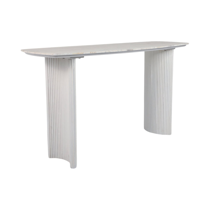 60"catalina Travertine&fluted Wood Console Tble/kd - Al Rugaib Furniture