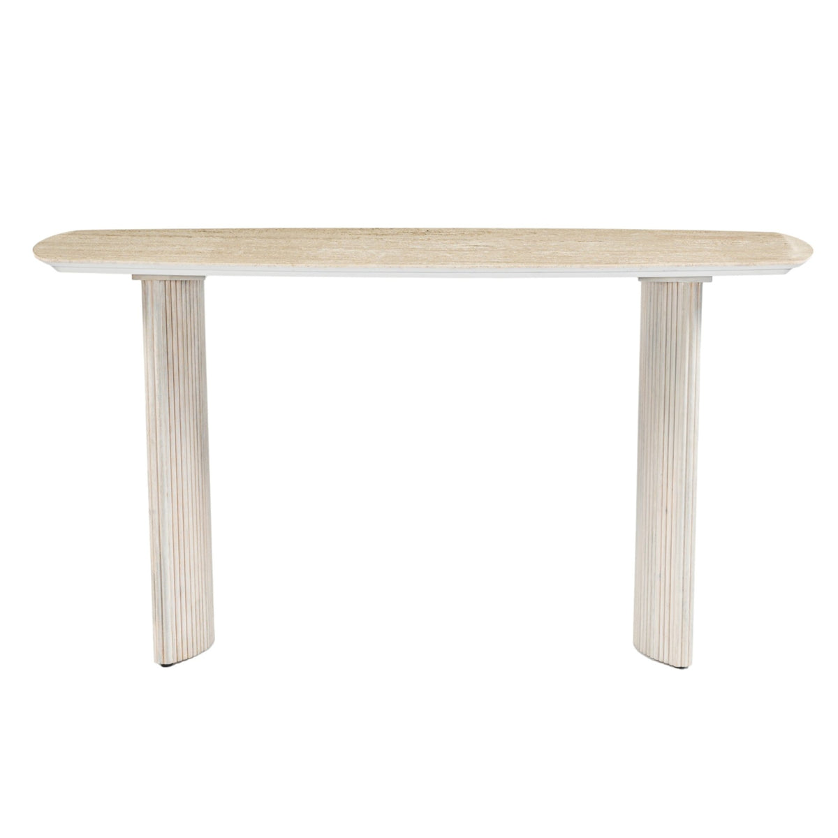 60"catalina Travertine&fluted Wood Console Tble/kd Cabinets & Chests| Sagebrook Home