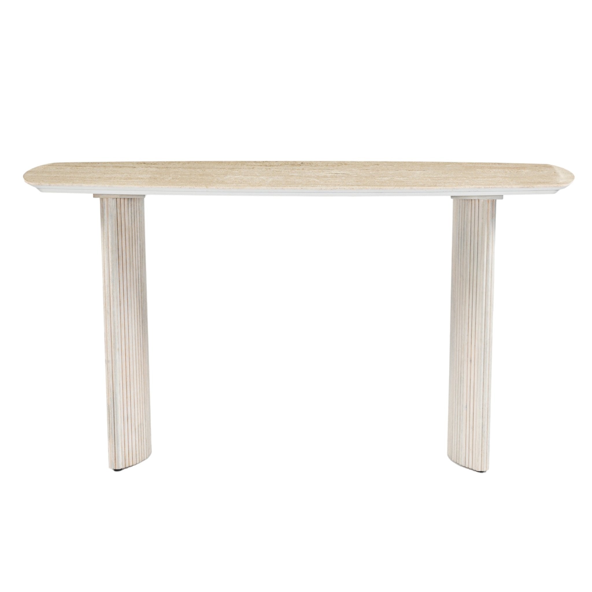 60"catalina Travertine&fluted Wood Console Tble/kd Cabinets & Chests| Sagebrook Home