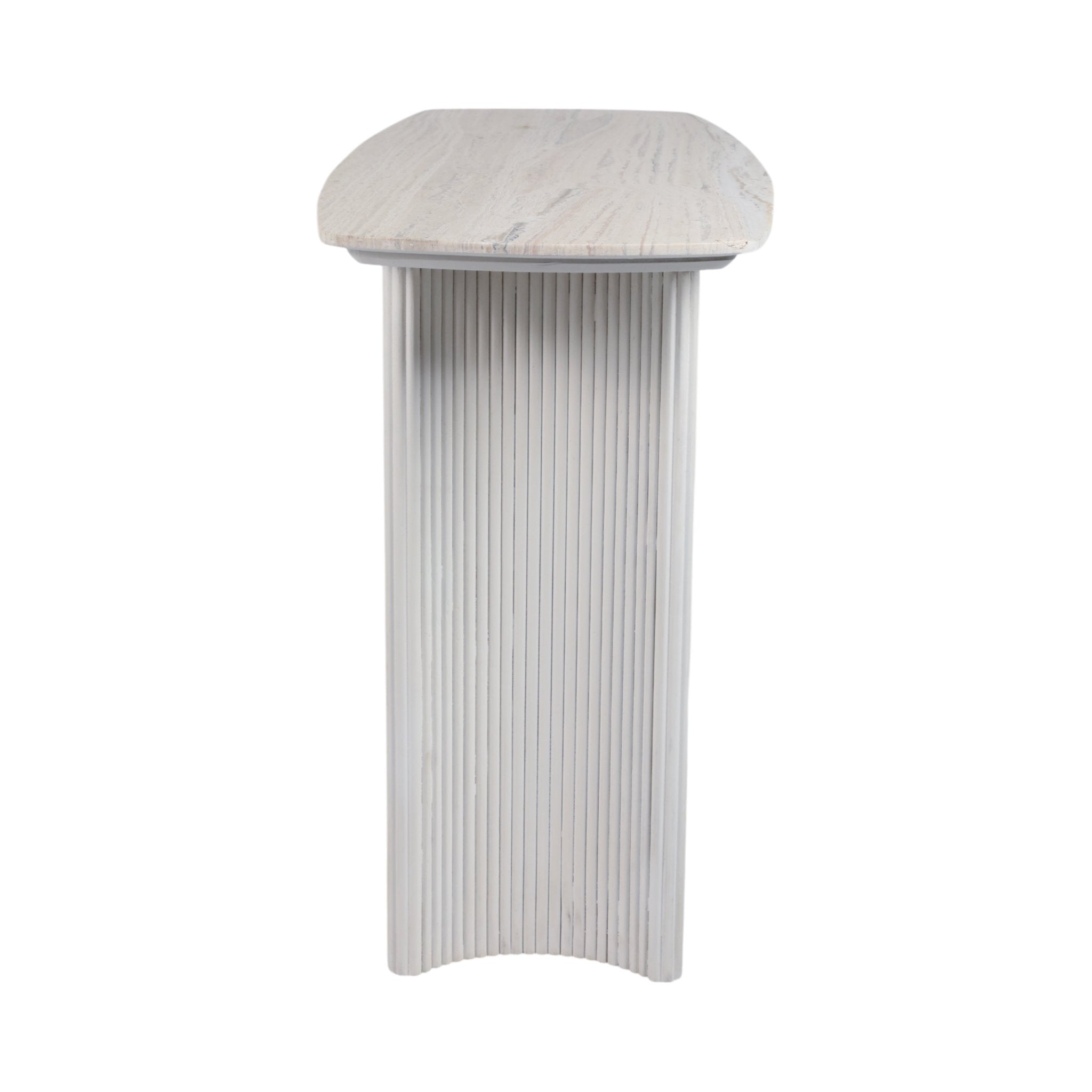 60"catalina Travertine&fluted Wood Console Tble/kd Cabinets & Chests| Sagebrook Home