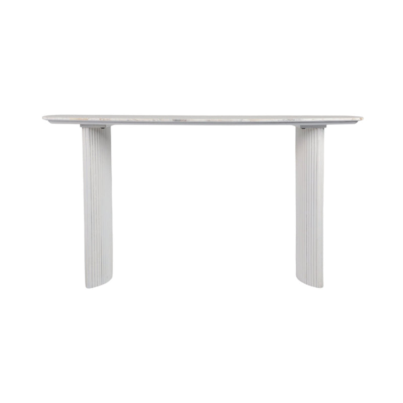 60"catalina Travertine&fluted Wood Console Tble/kd - Al Rugaib Furniture