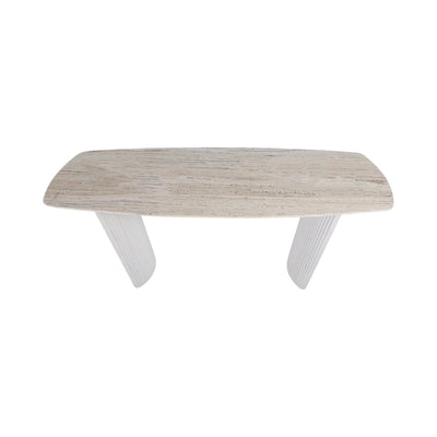 60"catalina Travertine&fluted Wood Console Tble/kd - Al Rugaib Furniture
