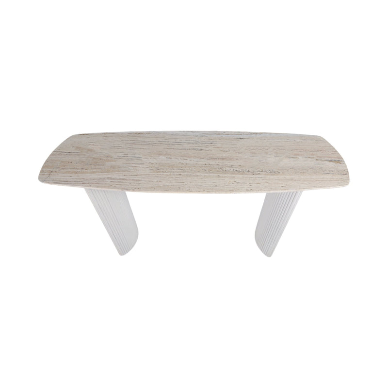 60"catalina Travertine&fluted Wood Console Tble/kd - Al Rugaib Furniture