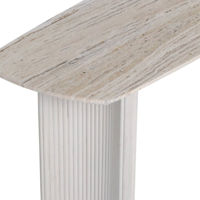 60"catalina Travertine&fluted Wood Console Tble/kd - Al Rugaib Furniture