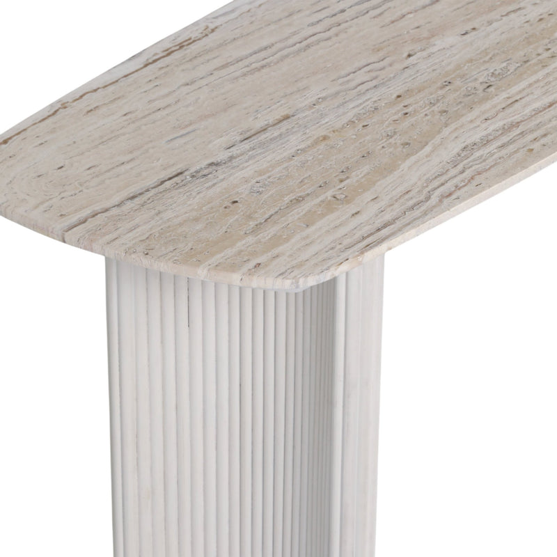 60"catalina Travertine&fluted Wood Console Tble/kd - Al Rugaib Furniture
