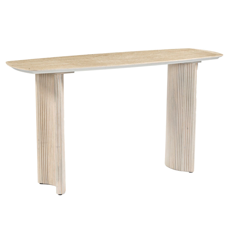 60"catalina Travertine&fluted Wood Console Tble/kd - Al Rugaib Furniture