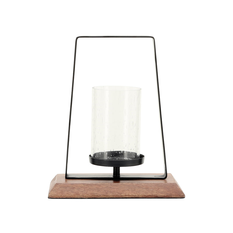 Metal, 11H Hurricane W/ Wood Base, Black