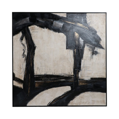 61X61 FRAMED HAND PAINTED ABSTRACT CANVAS, BLACK/G - Al Rugaib Furniture