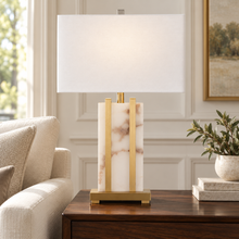 Stark Alabaster Table Lamp in Antique Brass-64.5cm H