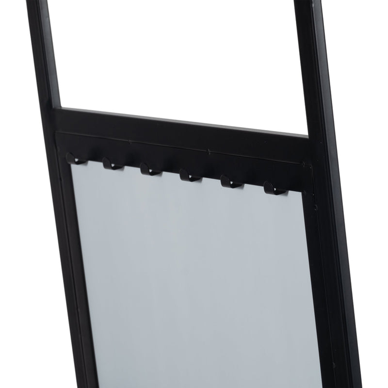63" Standing Mirror W/ Hooks, Black - Al Rugaib Furniture