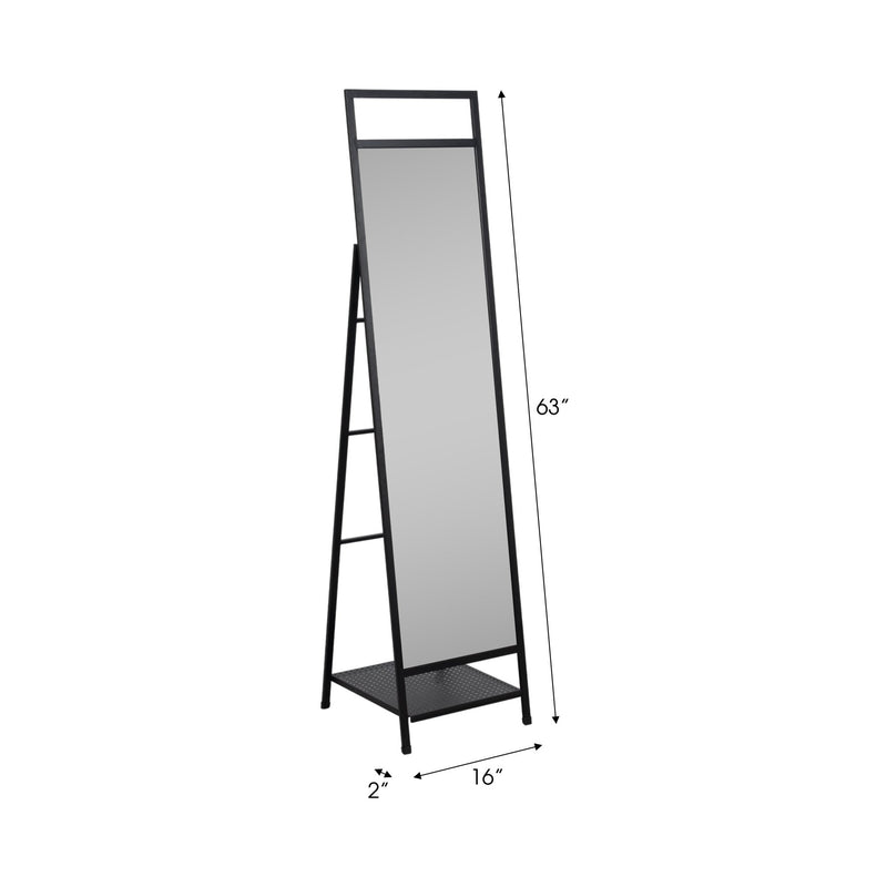 63" Standing Mirror W/ Hooks, Black - Al Rugaib Furniture