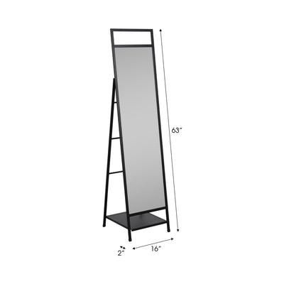 63" Standing Mirror W/ Hooks, Black - Al Rugaib Furniture