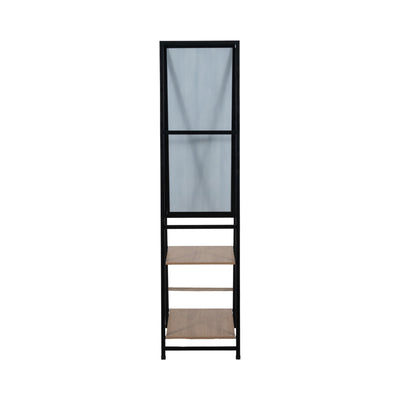 63" Standing Mirror W/ Wood Shelves, Black/natural - Al Rugaib Furniture