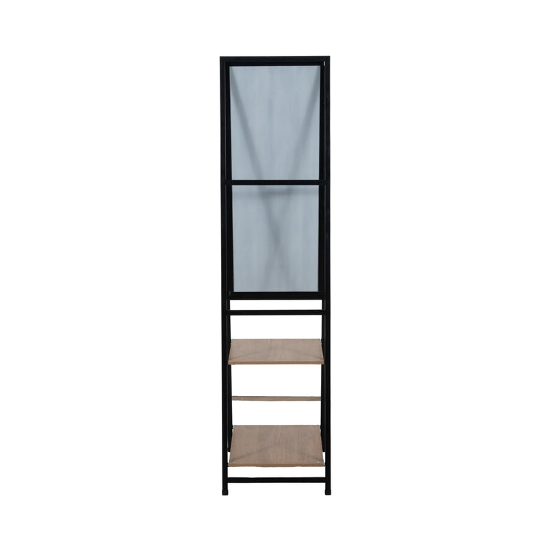 63" Standing Mirror W/ Wood Shelves, Black/natural - Al Rugaib Furniture
