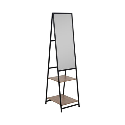 63" Standing Mirror W/ Wood Shelves, Black/natural - Al Rugaib Furniture