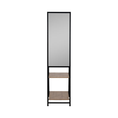 63" Standing Mirror W/ Wood Shelves, Black/natural - Al Rugaib Furniture