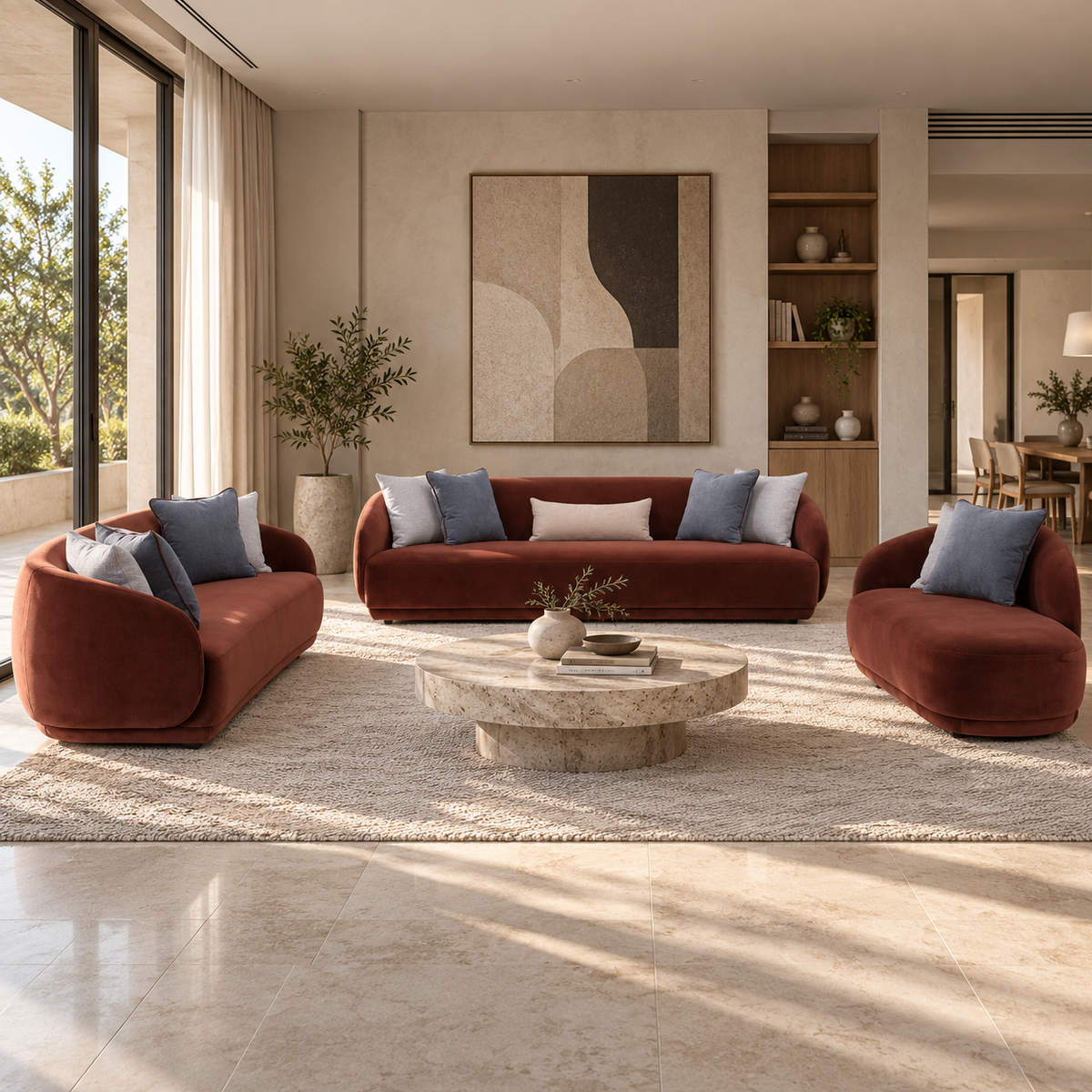 Boho Burgundy Velvet 4 Seater