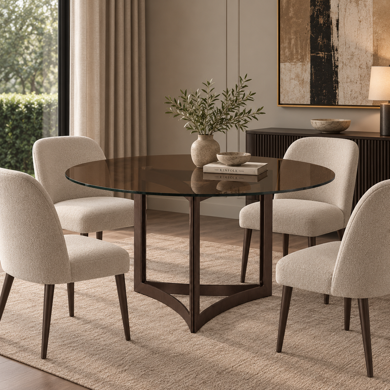 Alexa Dining Table Bronze Base and 130 CM Round Gold Glass