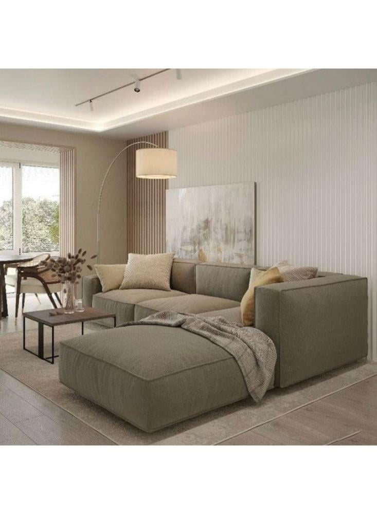 Royal | Classic Linen L-Shape Sofa - Grey - 270x180x85x85cm