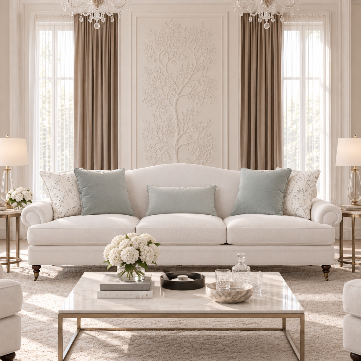 Novelle White Cream Sofa 238cm