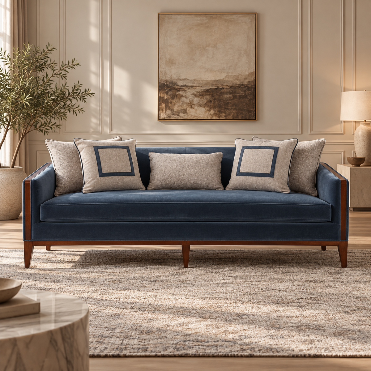 AlReem Blue Velvet Sofa 229cm