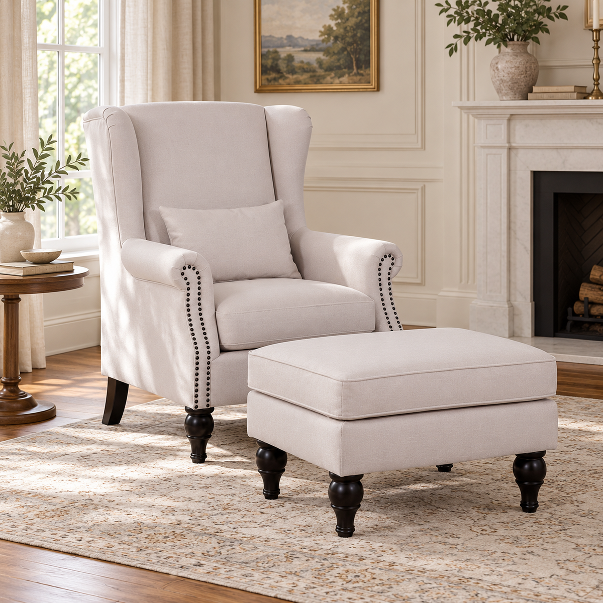 Saddle Grey Chair+Ottoman