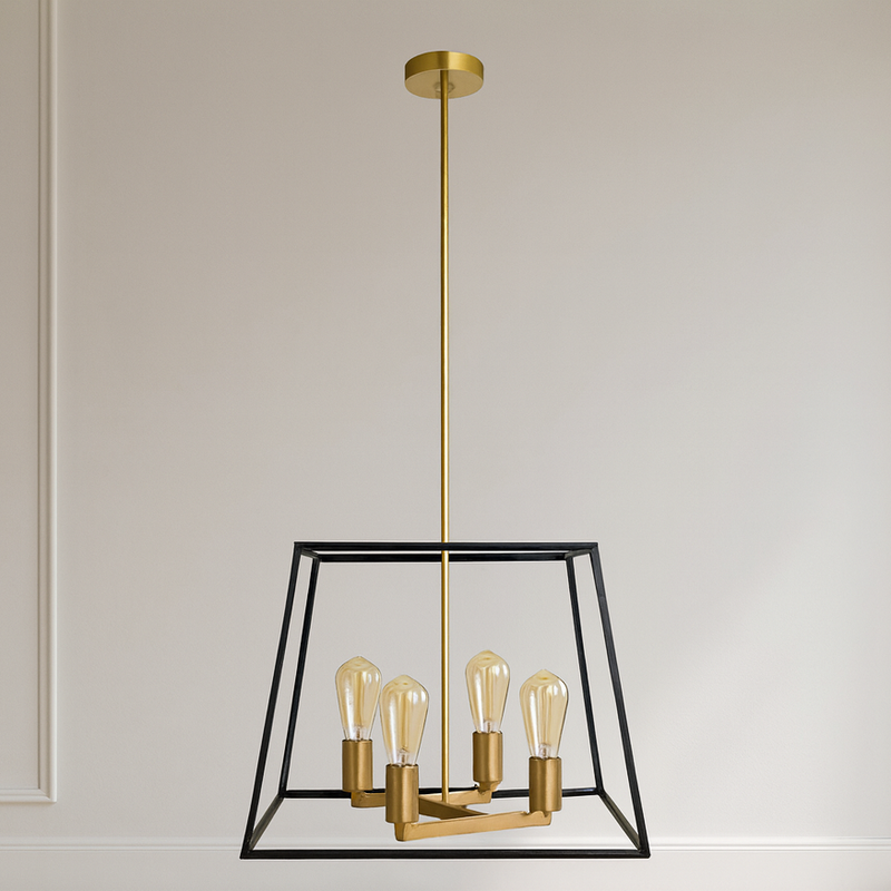 METAL 4 LIGHT BOX CHANDELIER, BLACK / GOLD