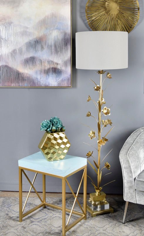 65.5" HT TABLE LAMP. 17"X17"X12" SHADE; Gold painted finish Wall Art| Crestview