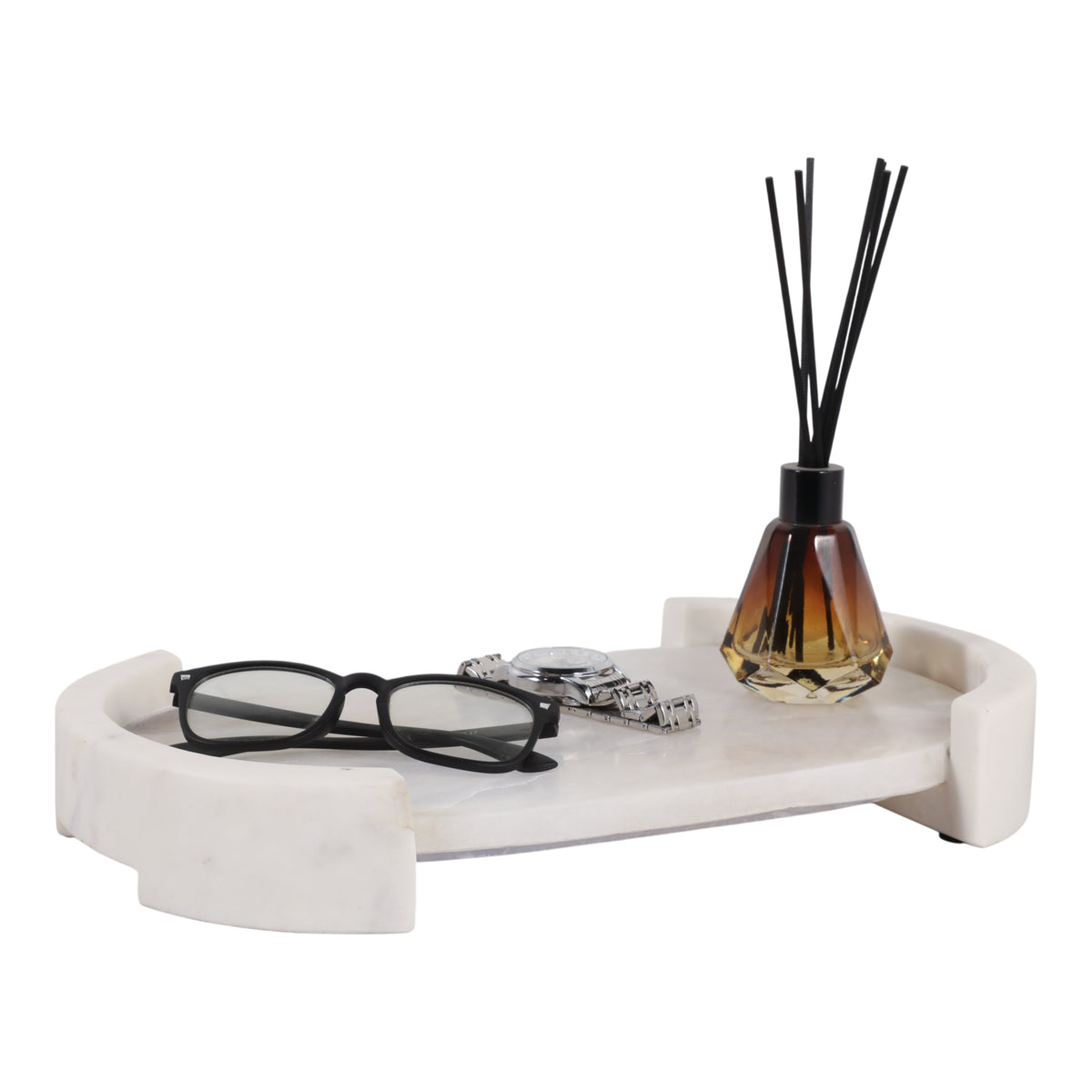 15X9" TINLEY ALABASTER AND MARBLE TRAY, WHT