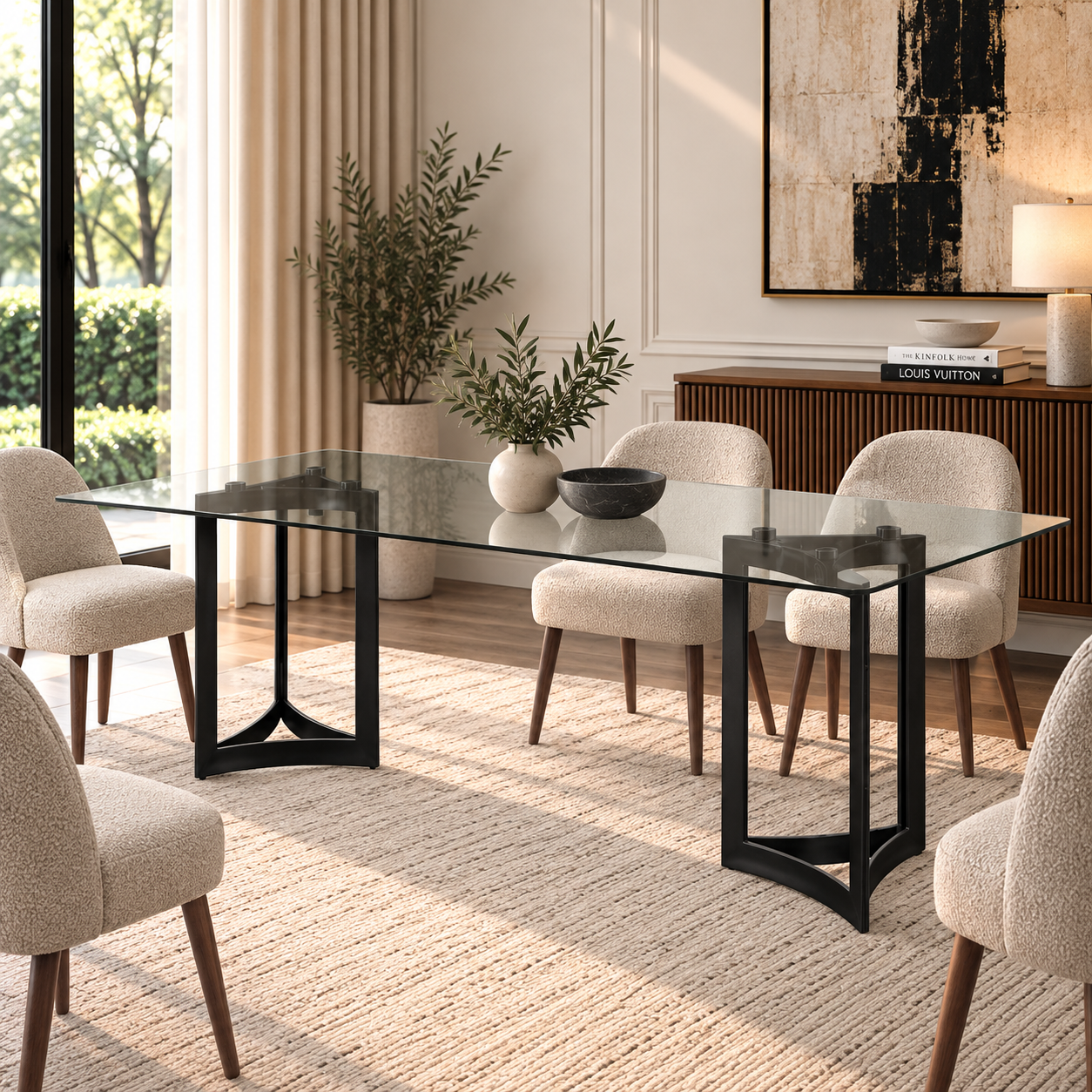 Alexa Dining Table Black Base and 200 CM Clear Glass