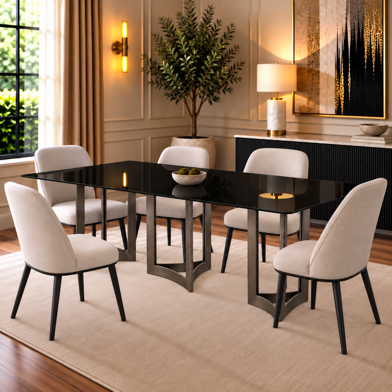 Alexa Dining Table Bronze Base and 240 CM Black Glass