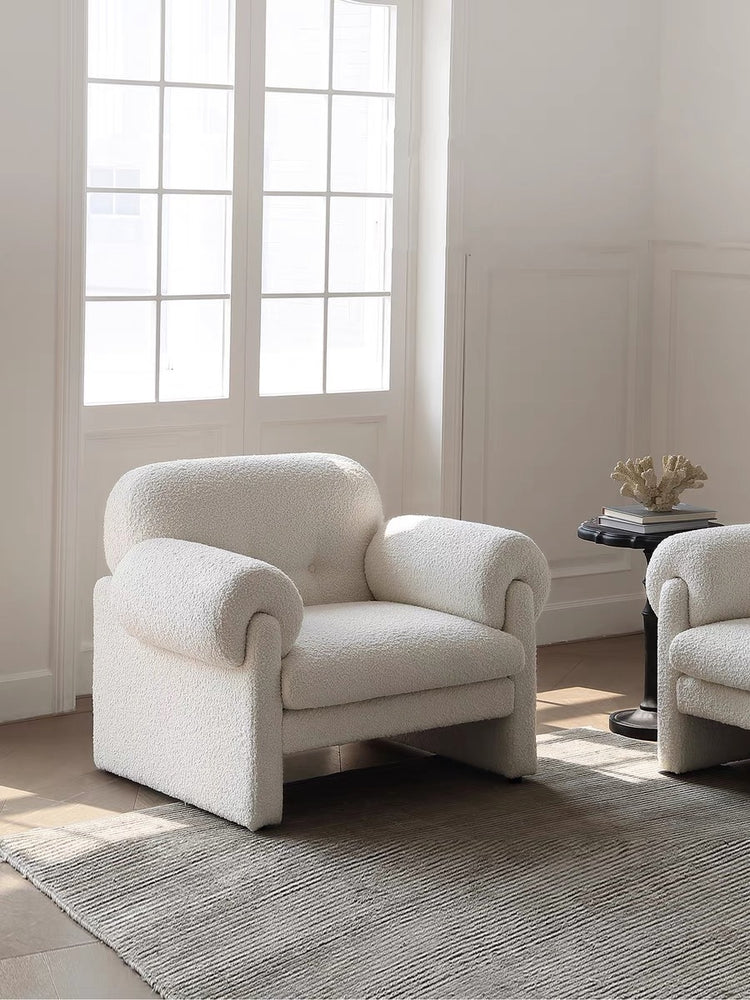 Royal | Modern Chair - Bouclé Fabric with Green Foam and Swedish Wood - White - 85x80x85cm