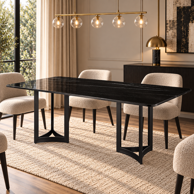 Alexa Dining Table Black Base and 200 CM Black Marble
