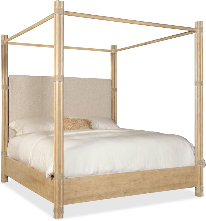 Retreat Pole Rattan Cal King Upholstered Poster Bed withCanopy Beds| Hooker