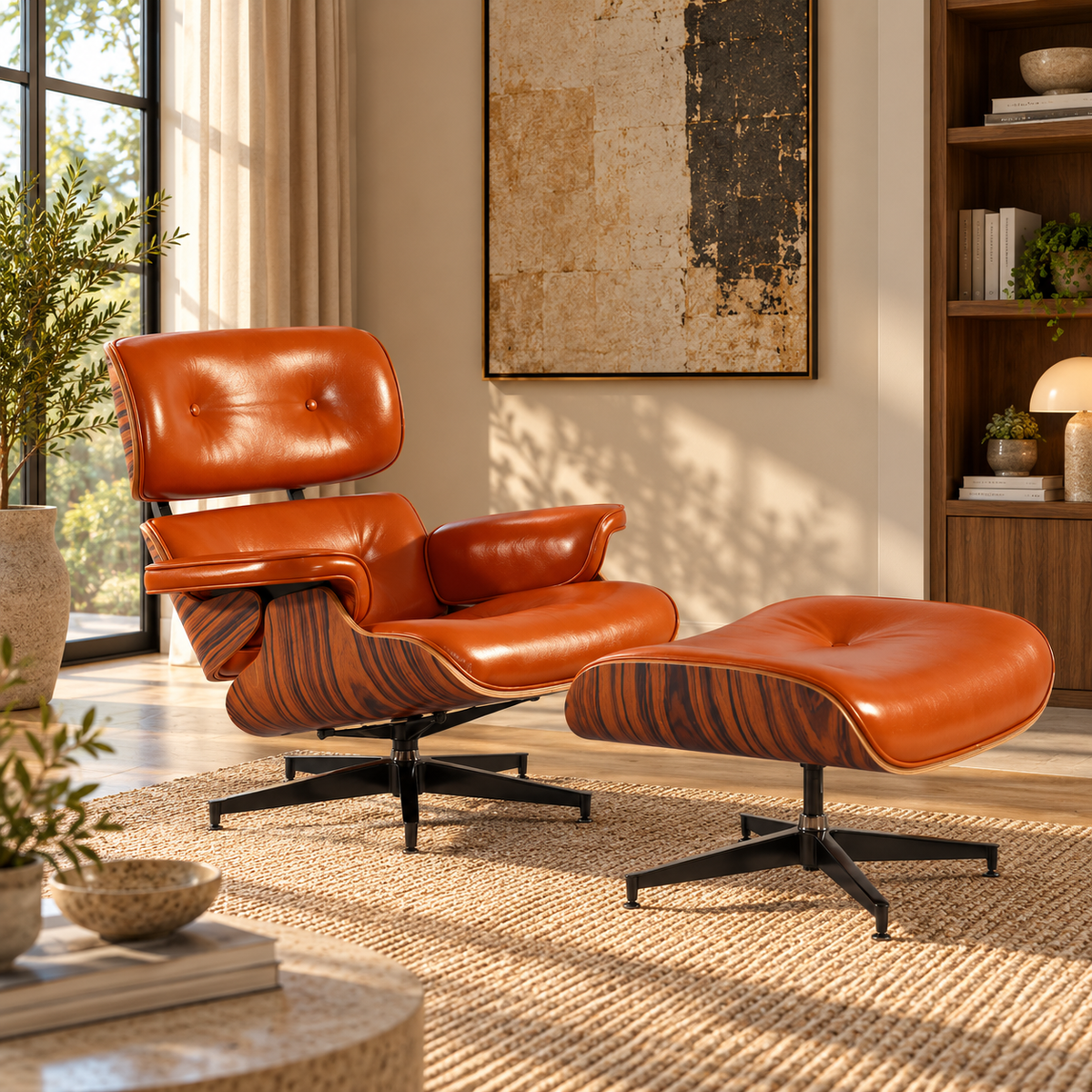 Palisander Wood Lounge Chair - Orange