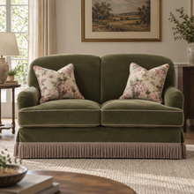 Jasmine Olive Loveseat Fringe Skirted 155cm