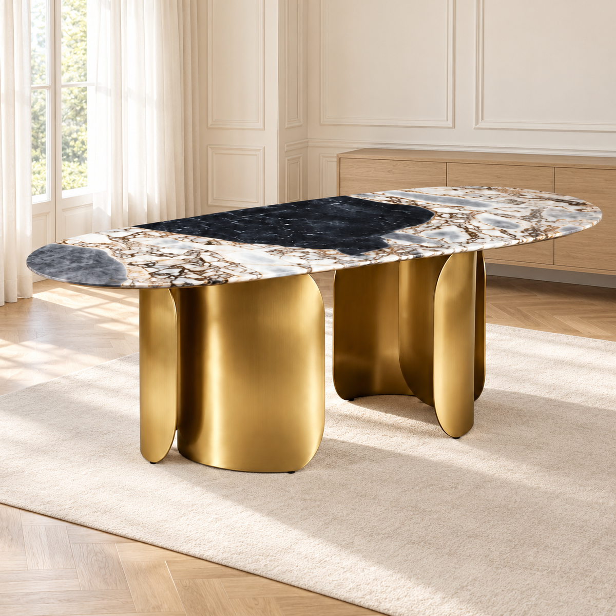 Twirl Ocean Storm Gold Dining Table-270 Cm